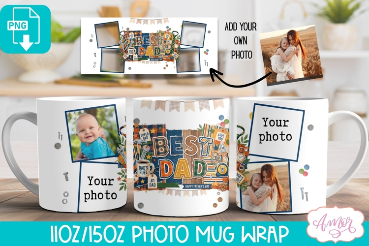 Custom Best Dad coffee mug PNG, Fathers Day photo mug wrap