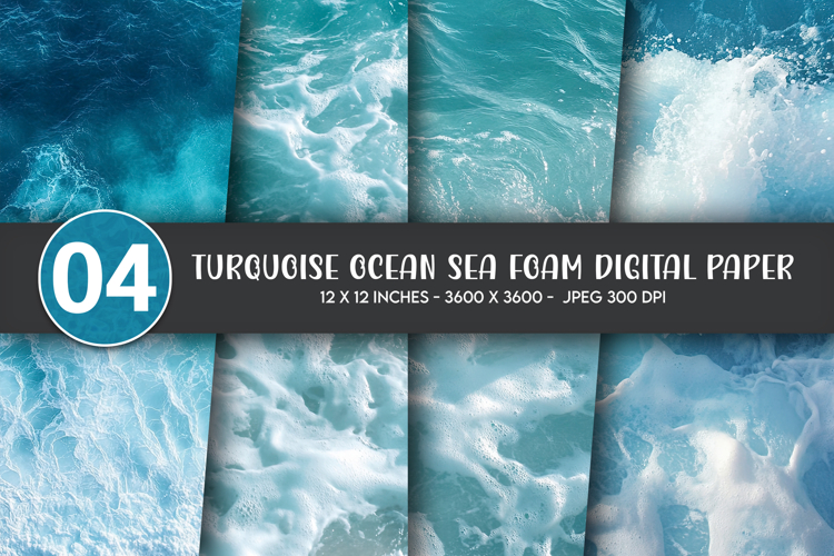Turquoise Ocean Sea Foam Digital Paper example image 1