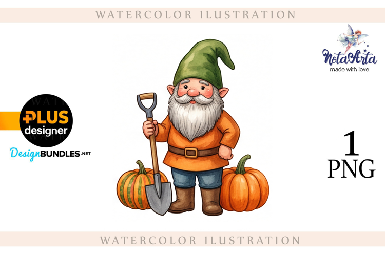 Gnomes with Pumpkin Harvest in Watercolor Style