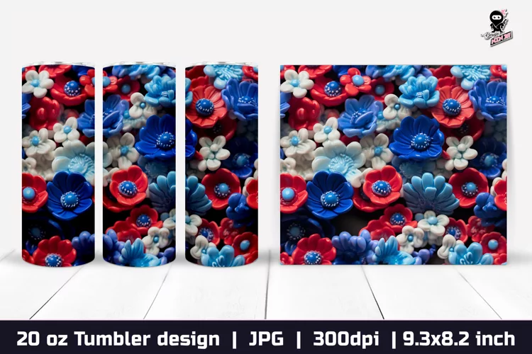 3d Flowers Tumbler, Patriotic Tumbler Sublimation Wrap