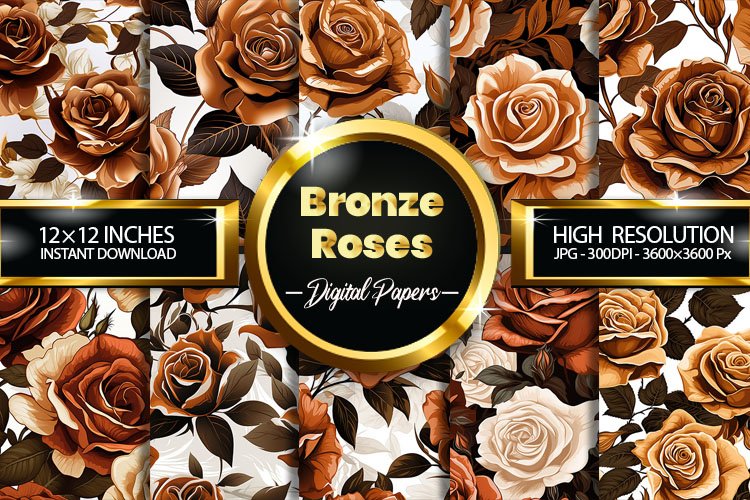 Bronze Roses Seamless Digital Papers, Flowers Pattern example image 1