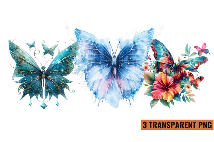Watercolor Magic Butterflies Clipart, PNG example image 1