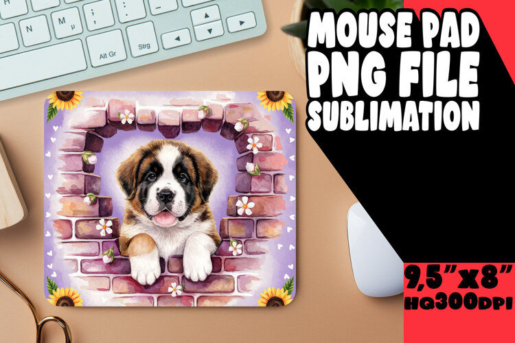 Cheerful Mouse Pad Sublimation Style, Cute Dog example image 1
