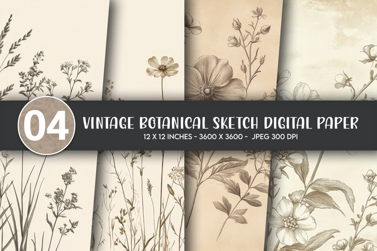 Vintage Botanical Sketch Digital Paper