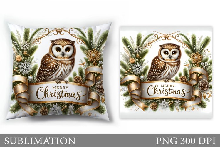Christmas Owl Pillow Design. Christmas Pillow Sublimation example image 1