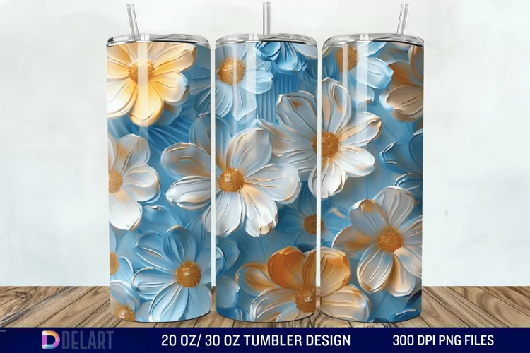 3D Painted Flower Tumbler Wrap