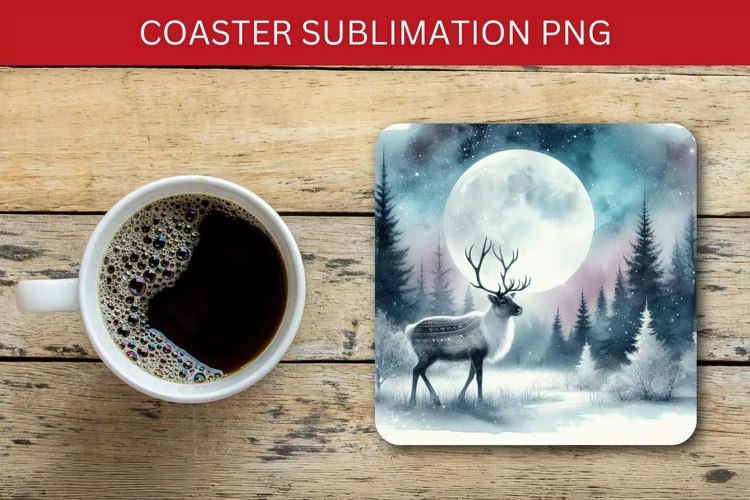 square coaster - night forest with deer