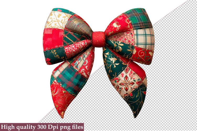Christmas Patchwork Bow Clipart PNG