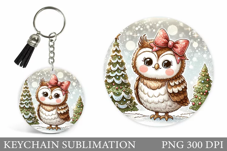 Cute Owl Keychain Design. Christmas Keychain Sublimation