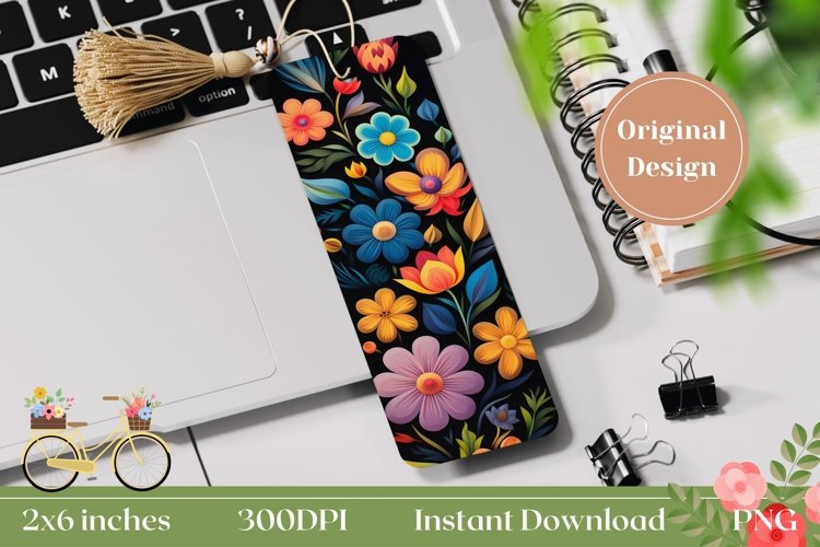 Colorful Flowers Bookmark Design, Floral Bookmark Printable example image 1