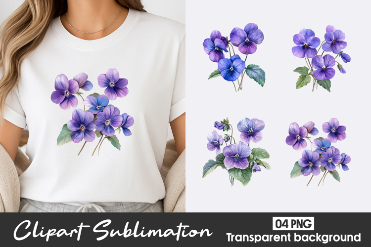 Purple Watercolor Flowers Clipart PNG