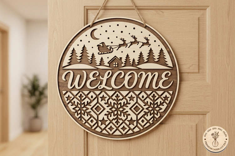 Christmas Welcome Sign SVG | Santa Sleigh Door Hanger