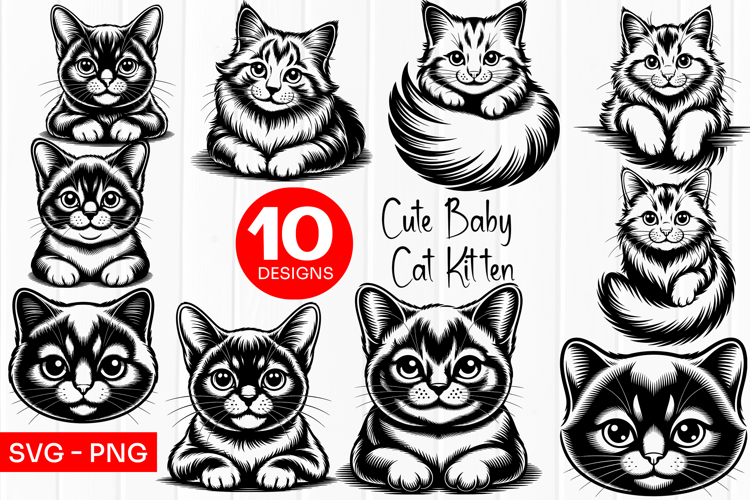 Cute Kitten Faces Round Style SVG PNG