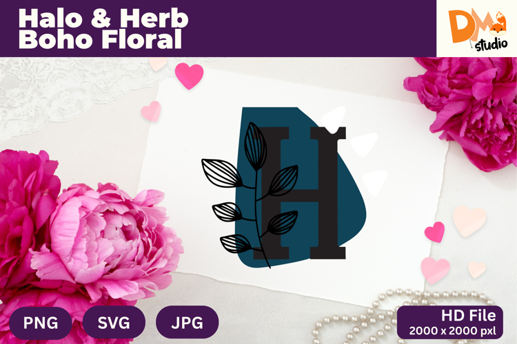 Halo   Herb Boho Floral Monogram