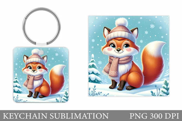 Christmas Fox Keychain. Winter Fox Keychain Design
