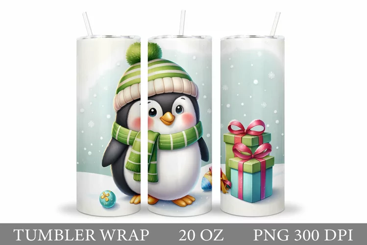 Cute Penguin Tumbler Design. Christmas Tumbler Sublimation