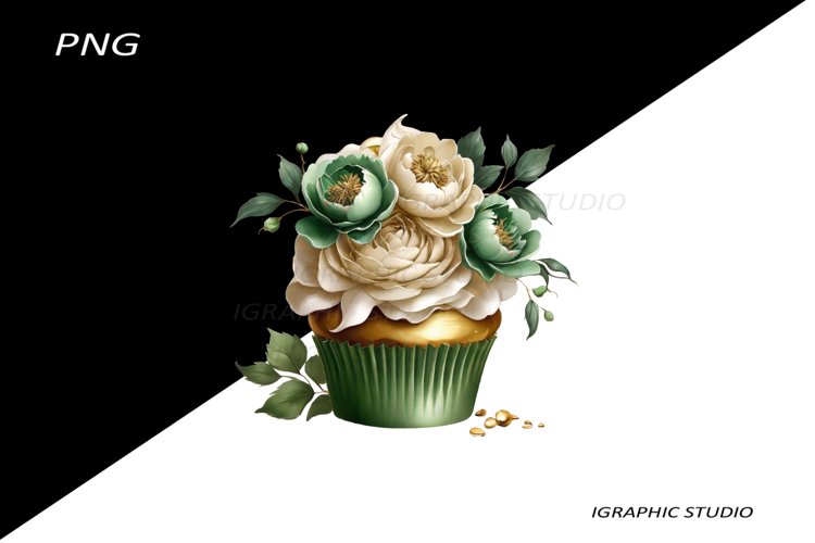 Floral Cupcake Clipart, Peony