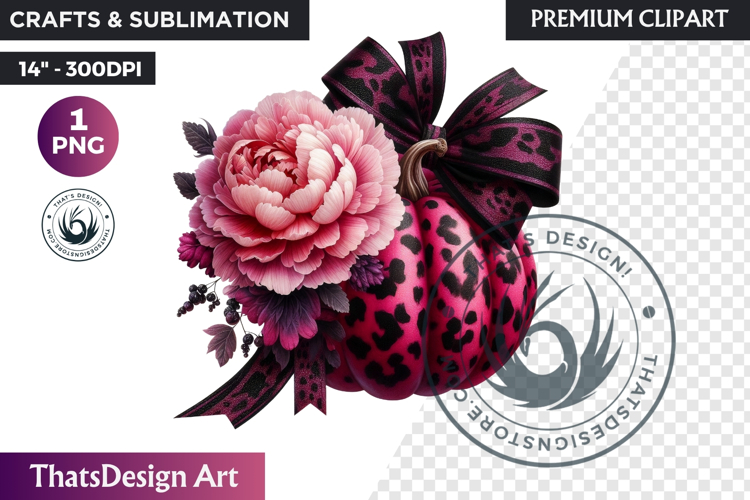 Floral Pink Coquette Pumpkin with bow PNG, Autumn Girly bow