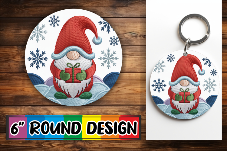 Blissful Keychain Circle PNG Style, Gnomes