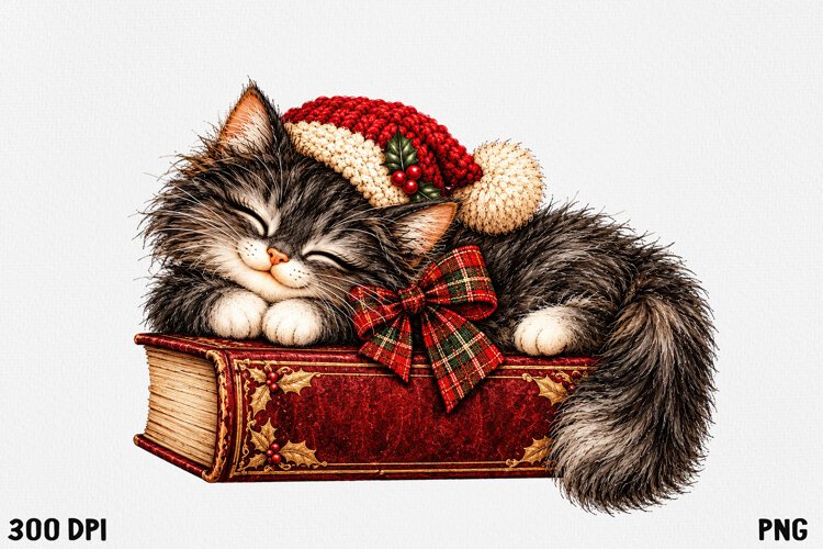 Cute Christmas Cat Clipart PNG | Whimsical Holiday Kitty example image 1
