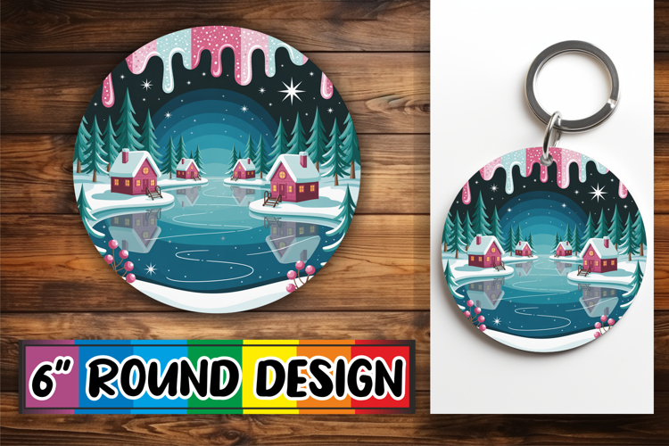 Luminous Car Coaster Round Sublimation PNG, Winter