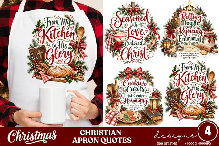 4 Christian Christmas Apron PNG Designs, 4 Faith Christmas B