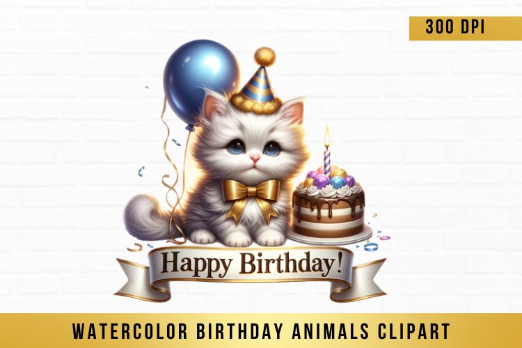 Birthday Animal Clipart, Watercolor Birthday Animals Clipart