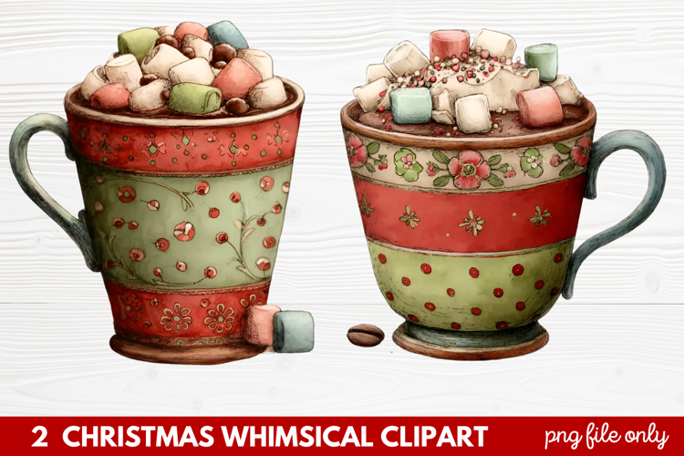 2 Whimsical Christmas Clipart featuring cute holiday charact