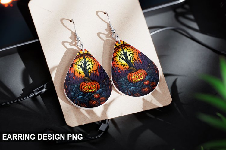 Halloween Stained Glass Pumpkin Earring Design