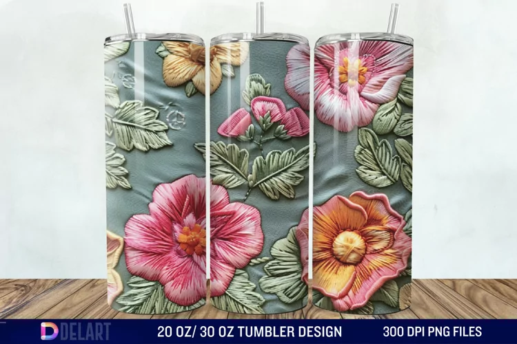 3D Embroidery floral Tumbler Wrap