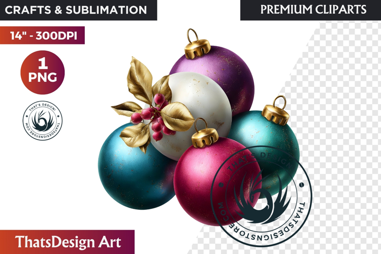 Christmas Baubles Clipart, Festive Holiday Ornaments PNG