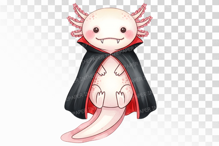 Halloween Axolotl Dracula Vampire Fangs Cape PNG Uparupa