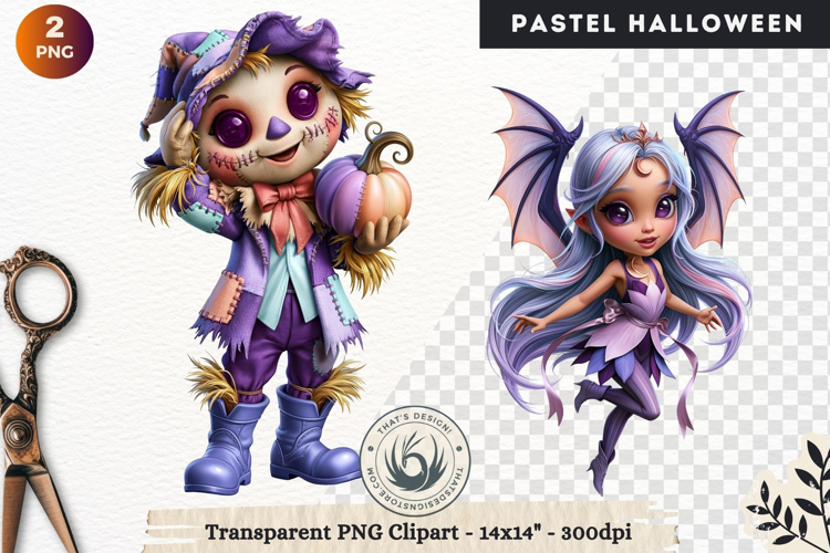 Cute Halloween Pastel characters Clipart sublimation