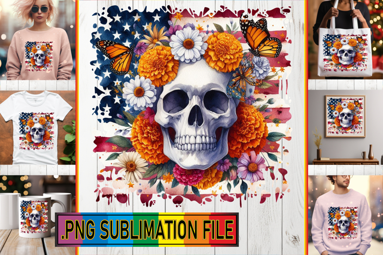 Elegant PNG TSHIRT Gift Ideas, Skull USA