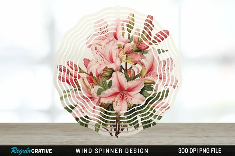 Vintage Azalea Flowers Wind Spinner Sublimation Design PNG