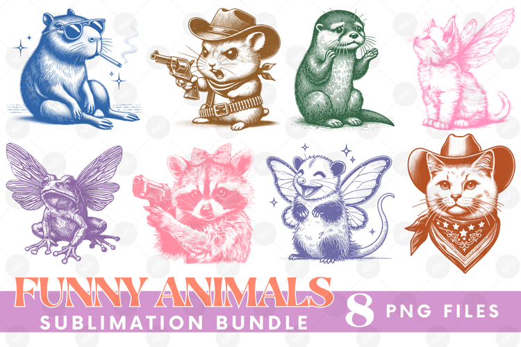 Vintage Funny Sarcastic Coquette Animals PNG DTF Bundle