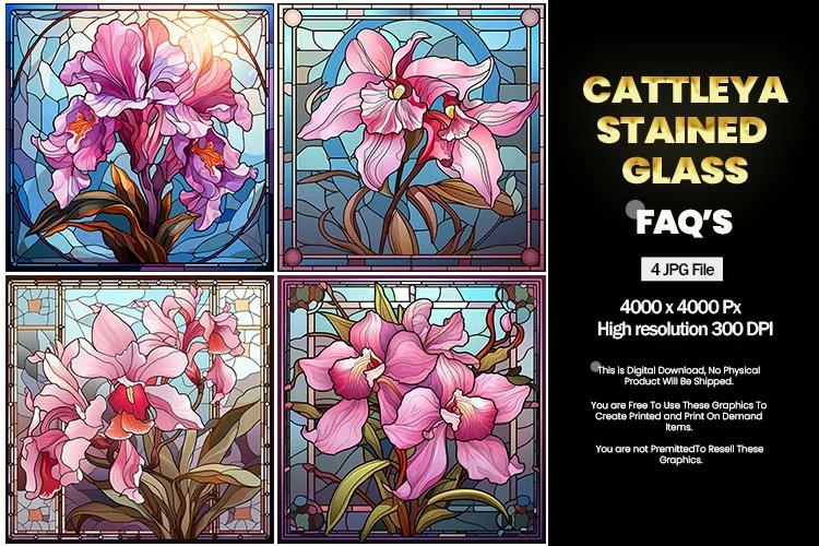 Stained Glass Cattleya Square Coaster - 04 Variations