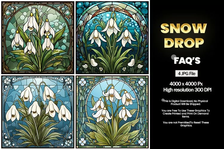 Stained Glass Snowdrop Square Coaster - 04 Variations