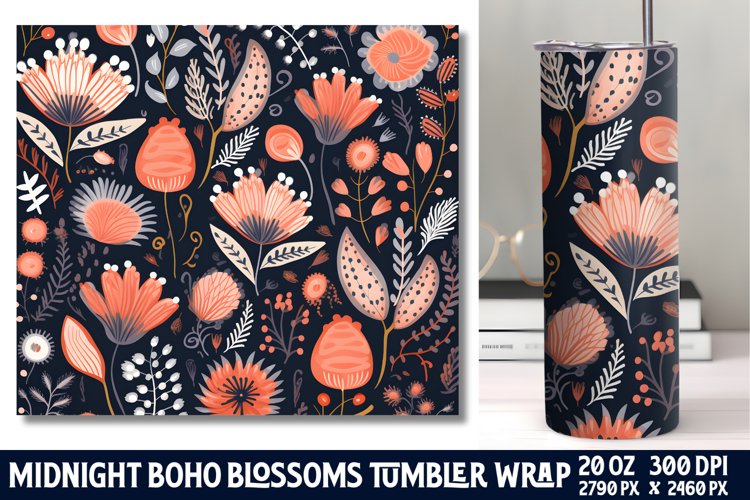Midnight Flower Tumbler Wrap Sublimation example image 1