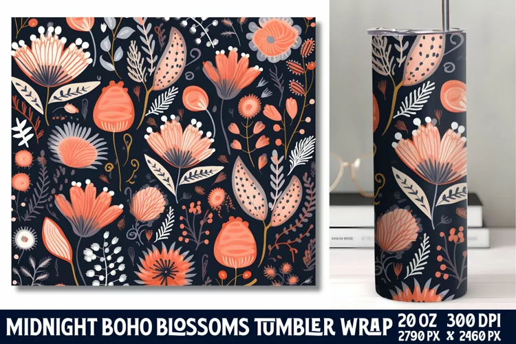 Midnight Flower Tumbler Wrap Sublimation