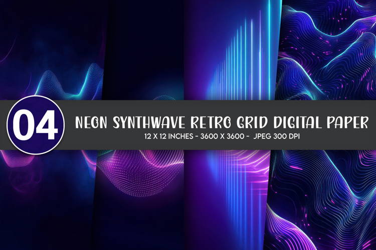 Neon Synthwave Retro Grid Digital Paper
