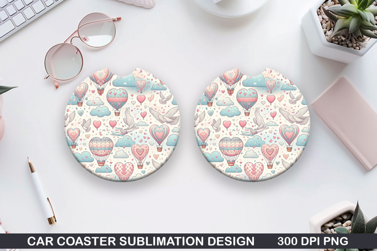 Heart Balloon Car Coaster Sublimation |Valentine Coaster PNG