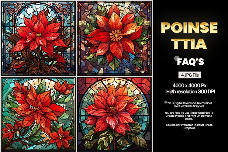 Stained Glass Poinsettia Square Coaster - 04 Variations example image 1