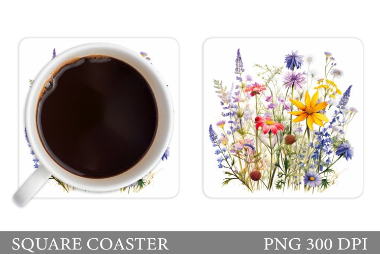Flowers Coaster Sublimation. Wildflowers Coaster Design example image 1