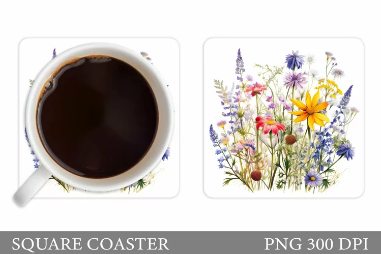 Flowers Coaster Sublimation. Wildflowers Coaster Design