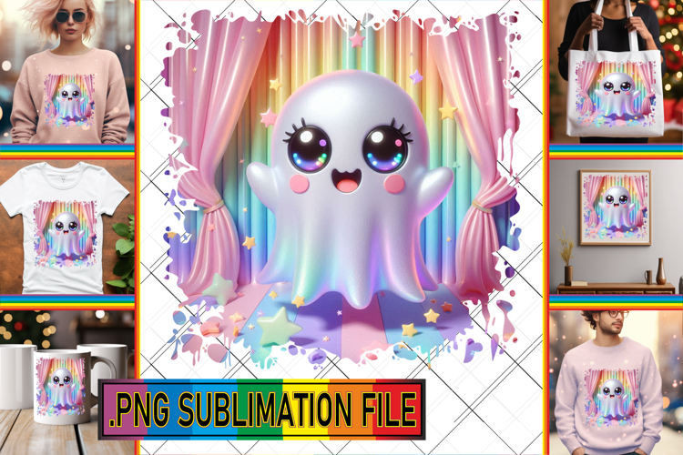 Cheerful Tote Bag Designs PNG, 3D Cute Ghost