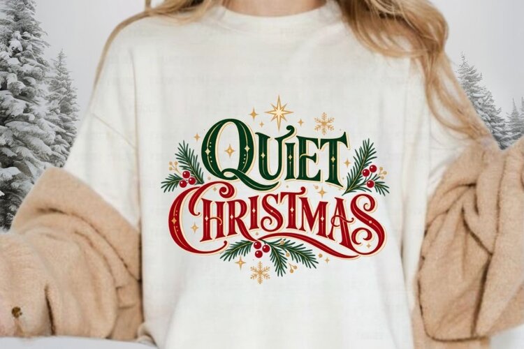 Quiet Christmas PNG - Vintage Holiday Typography Stars Pine example image 1