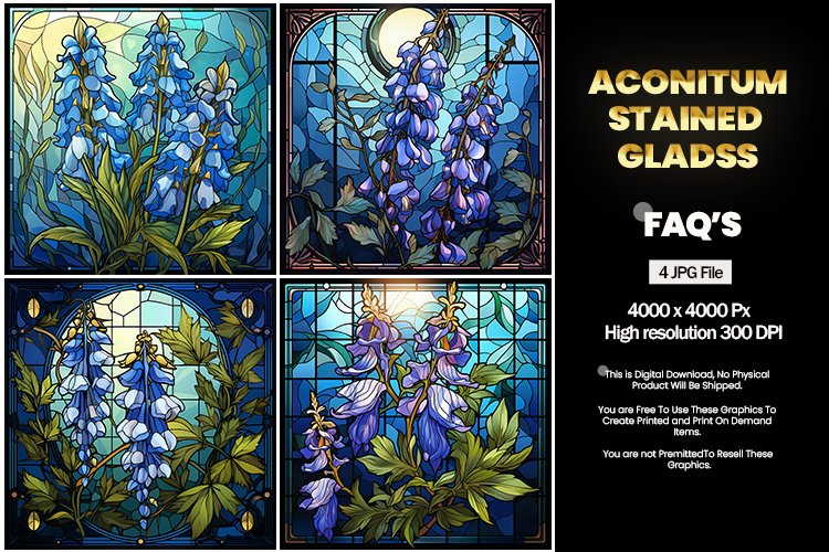 Stained Glass Aconitum Square Coaster - 04 Variations example image 1