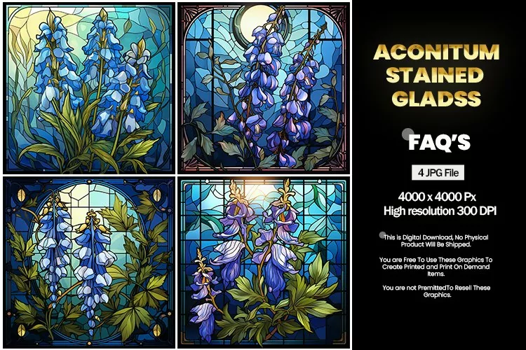 Stained Glass Aconitum Square Coaster - 04 Variations