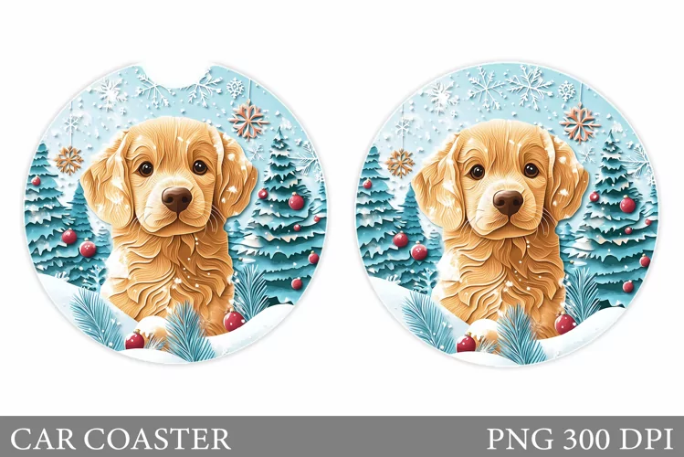 Christmas Dog Car Coaster. Christmas Car Coaster Design